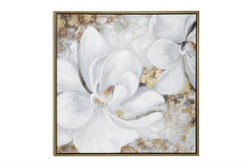 White Canvas Floral Handmade Framed Wall Art with Gol