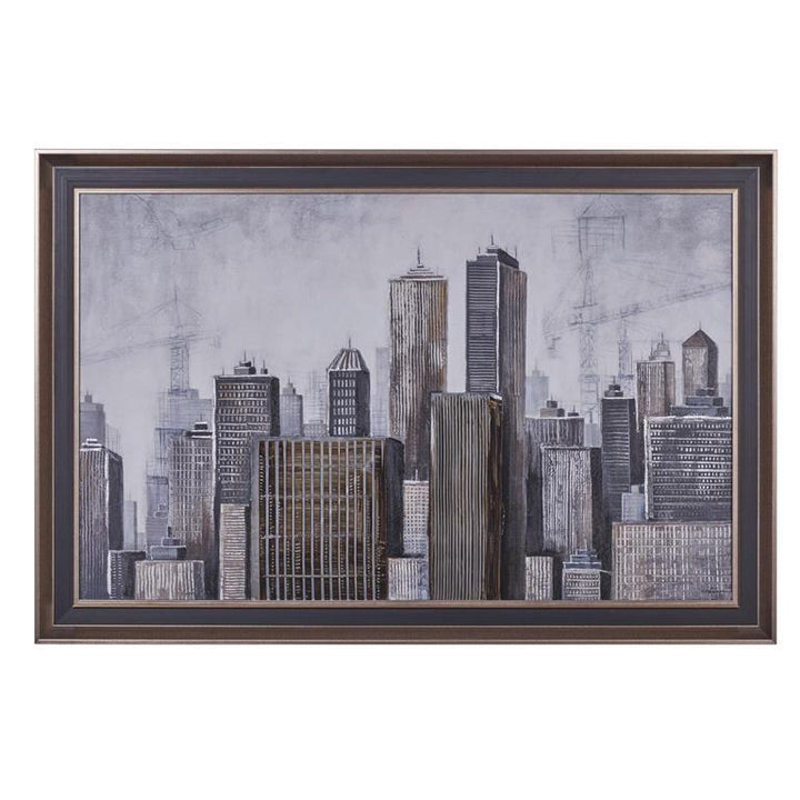 Gray Canvas City Buildings Framed Wall Art with Brown