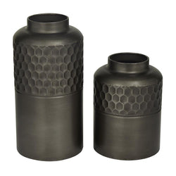 Dark Grey Metal Modern Vase, Set of 2 12", 8"H