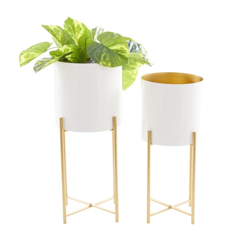 White Metal Contemporary Planter, Set of 2 24", 21"H