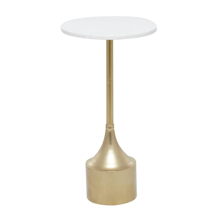 Gold Metal Accent Table with Marble Top, 13" x 13" x 25"