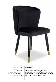 CHELSEA  SILLA LATERAL TERCIOPELO NEGRO TACON DORADO